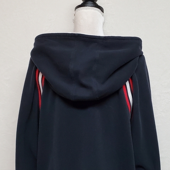VINTAGE 90s Anne Klein Red White Blue Striped Knit Boxy Cut Full-zip Hoodie XL - Picture 11 of 15